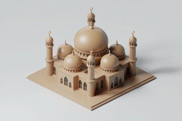 Aufkleber - Minimalist 3D mosque rendering with beige color palette.
