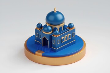 Aufkleber - Stylized 3D render of a blue and gold mosque  minimalist design