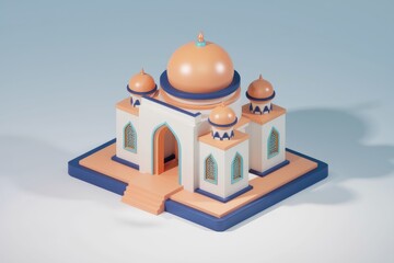 Aufkleber - A low poly 3D model of a mosque  featuring pastel colors and intricate details