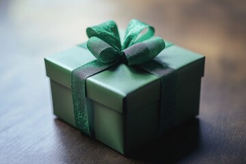 Poster - A small, wrapped gift with a matching green bow, ready for giving