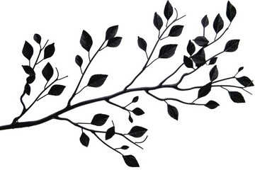 Aufkleber - A simple black and white photograph of a tree branch featuring leaves
