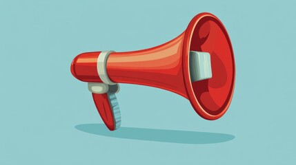 Aufkleber - A close-up of a red and white megaphone against a bright blue background, perfect for use in promotional or advertising materials