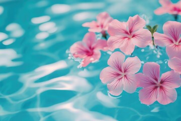 Poster - A bunch of pink flowers floating on the surface of a pool