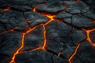 Poster - A close-up view of molten lava with flowing red hot liquid and rock formations