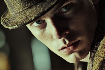 Poster - Close-up shot of a person wearing a hat, ideal for use in portraits or profiles