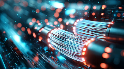 Fototapete - Ai generate technology action fiber optic connectivity digital environment futuristic viewpoint data transmission concept