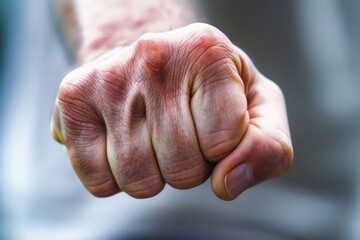 Aufkleber - A close-up view of a person's hand grasping an object, with the details blurred to focus on the hands and the object