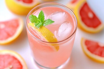 Poster - A refreshing drink with ice cubes and a slice of lemon, great for a hot day or as a prop in photography