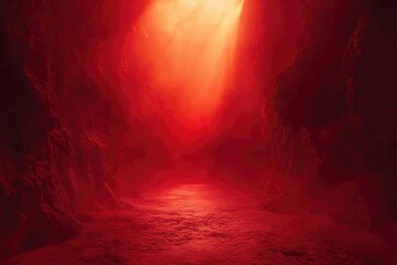 Aufkleber - A bright red light illuminates the entrance of a dark cave