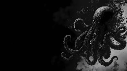 Dark, eerie depiction of a tentacled eldritch creature emerging from the shadows. Eldritch. Illustration