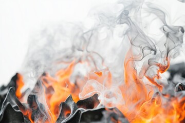 Poster - A close-up view of a burning flame with thick smoke rising from it