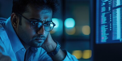Leinwandbilder - A person sitting in front of a computer, focusing on the screen