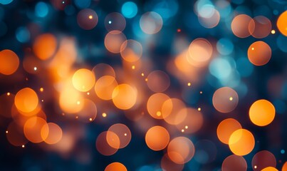 Seamless pattern of bright orange and blue bokeh lights on a dark background, evoking a festive and energetic mood