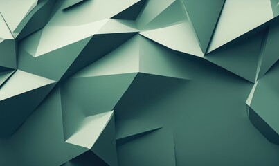 Poster - Abstract geometric shapes, sharp angles, textured surface, greenish tones, modern design, 3D rendering, digital art