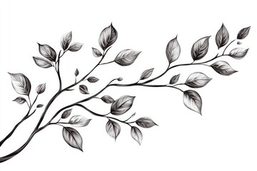 Poster - A branch with lush green leaves and stems, perfect for nature or botanical illustrations