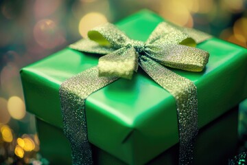 Poster - A beautifully wrapped green gift box tied with a silver ribbon, perfect for special occasions