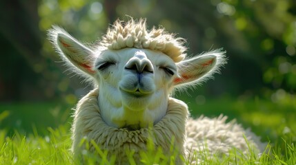 Aufkleber - A sheep resting in a green meadow