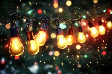 Poster - A festive Christmas tree decorated with colorful light bulbs