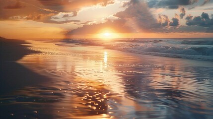 Poster - A peaceful sunset scene with the sun dipping into the ocean, perfect for a calm atmosphere