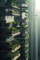 Poster - A modern high-rise building covered in lush greenery, perfect for urban landscape or architecture concept