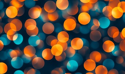 Seamless pattern of bright orange and blue bokeh lights on a dark background, evoking a festive and energetic mood