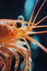 Poster - Close-up shot of a single shrimp against a dark background, great for scientific or food-related uses
