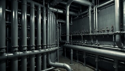 Wall Mural - Manifold collector pipes in a boiler room.