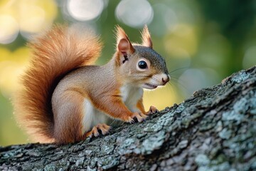 Poster - A squirrel sitting comfortably on the top of a tree branch, surrounded by lush foliage