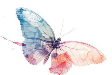 Poster - A colorful butterfly perched on a plain white background, ideal for designs and illustrations