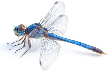 Poster - A close-up view of a dragonfly perched on a white surface