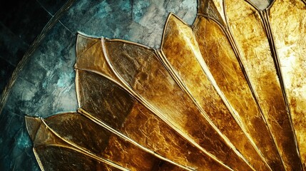 Poster - A detailed view of a golden leaf attached to a wall, ideal for decorative or design-related uses