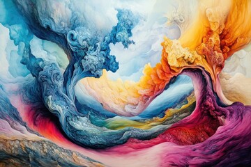 Poster - A beautiful colorful wave against a cloudy sky, great for weather or nature-themed concepts
