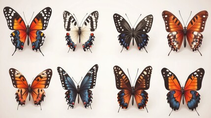 Poster - Six colorful butterflies on a white background, perfect for decorative or educational use