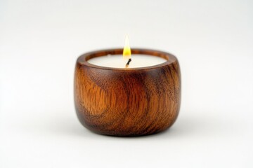 Poster - A simple wooden candle holder with a lit candle inside, perfect for cozy atmosphere
