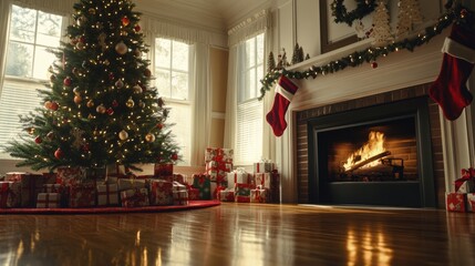 Aufkleber - Cozy home decor with Christmas tree and gifts