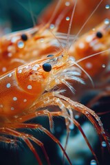 Poster - Close-up shot of a shrimp with water droplets on its head, suitable for use in scientific or educational materials
