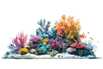 Poster - Underwater scene with colorful coral, fish swimming, and a white background