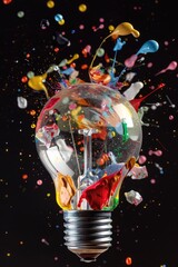 Poster - A light bulb filled with colorful confetti