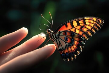 Aufkleber - A close-up shot of a person's hand holding a butterfly, with gentle and delicate features