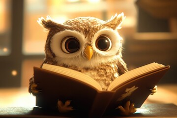 Poster - A small owl perched on top of an open book, great for educational or literary-themed images