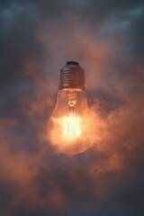 Poster - A light bulb shining brightly in the clear blue sky, with no buildings or structures around