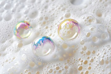 Poster - A close-up shot of soap bubbles on a white surface