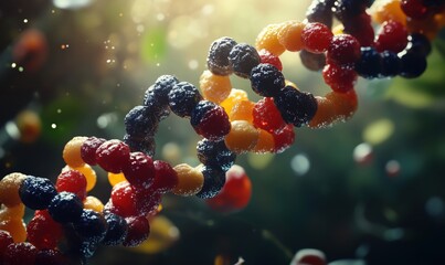 Poster - colorful dna helix structure, vibrant beads representing nucleotides, sparkling background, nature-i