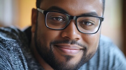 Wall Mural - Close-up shot of a person wearing glasses, focus on the face and eyes