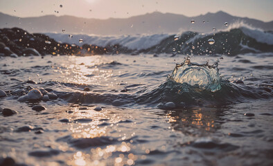 Poster - Splash of water in the ocean. The water is blue