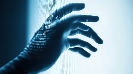 Wall Mural - A hand reaches towards a glowing, textured surface, creating a sense of mystery, AI