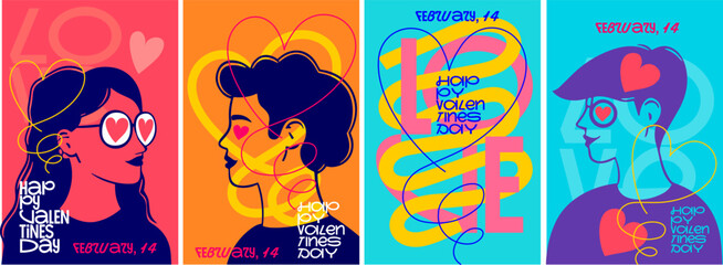 Poster - a vibrant valentine's day poster set featuring heart-themed designs, line art, and bold colors, cele