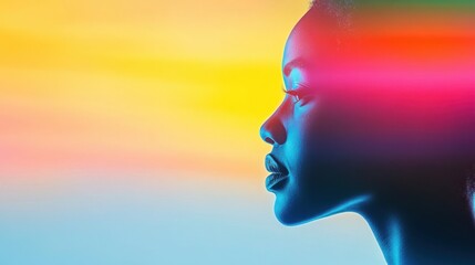 Poster - Dynamic Silhouette of a Woman's Face Captured Within a Vibrant Representation of America