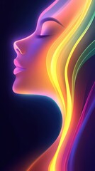 Aufkleber - Dynamic Urban Neon Silhouette Capturing the Essence of a Woman Within the Vibrant Americas