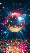 © Atmospheric stock - Vibrant disco ball on shimmering dance floor with colorful lights